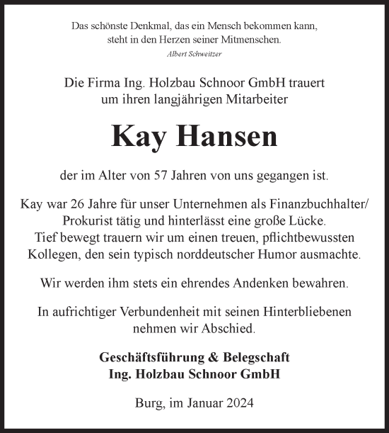 Traueranzeige von Kay Hansen von Volksstimme Burg/Genthin