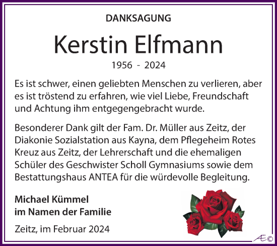 Traueranzeige von Kerstin Elfmann von Trauerkombi Zeitz