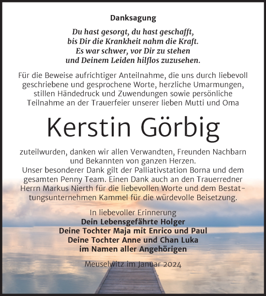 Traueranzeige von Kerstin Görbig von Super Sonntag Zeitz