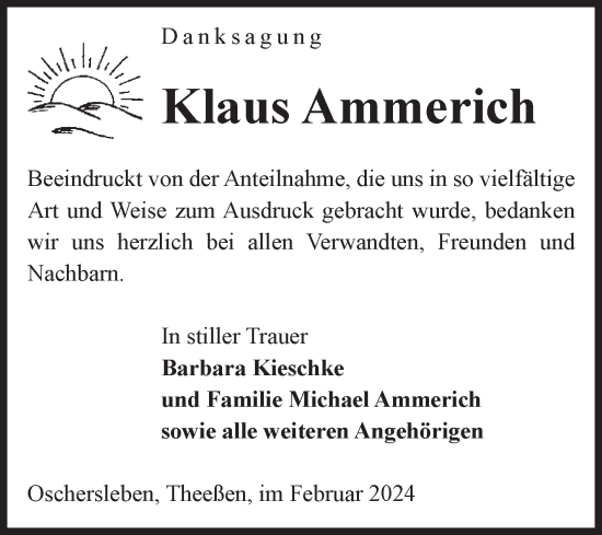 Traueranzeige von Klaus Ammerich von Volksstimme Oschersleben/Wanzleben