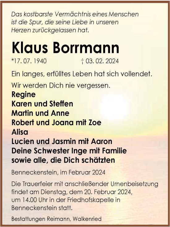 Traueranzeige von Klaus Borrmann von Volksstimme Wernigerode