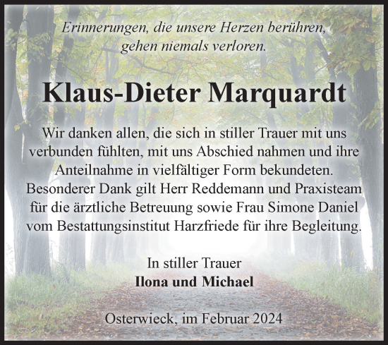 Traueranzeige von Klaus-Dieter Marquardt von Volksstimme Halberstadt