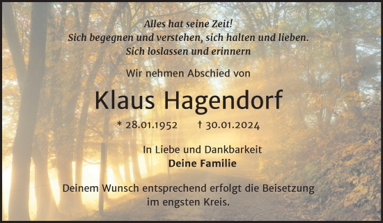 Traueranzeige von Klaus Hagendorf von Trauerkombi Quedlinburg