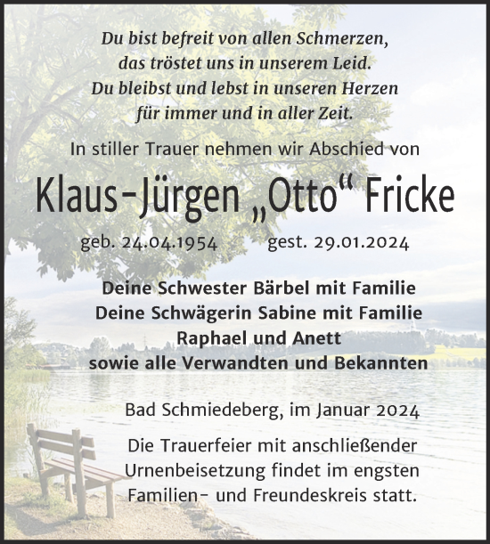 Traueranzeige von Klaus-Jürgen Fricke von Trauerkombi Wittenberg