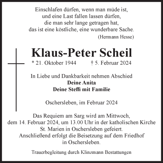 Traueranzeige von Klaus-Peter Scheil von Volksstimme Oschersleben/Wanzleben