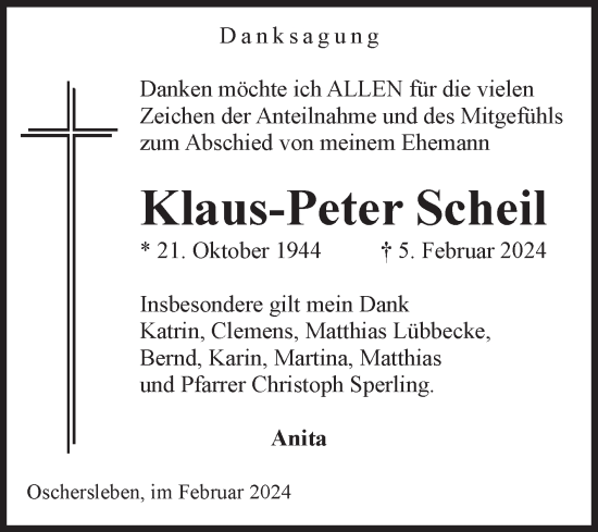 Traueranzeige von Klaus-Peter Scheil von Volksstimme Oschersleben/Wanzleben