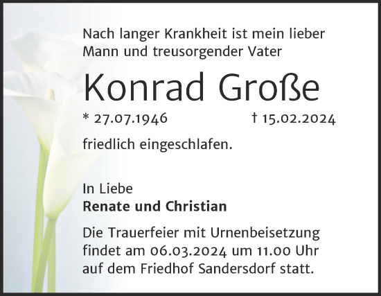 Traueranzeige von Konrad Große von Trauerkombi Bitterfeld