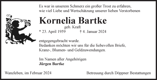 Traueranzeige von Kornelia Bartke von Volksstimme Oschersleben/Wanzleben