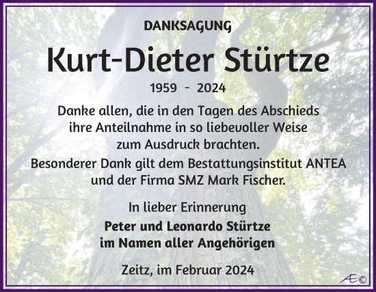 Traueranzeige von Kurt-Dieter Stürtze von Trauerkombi Zeitz