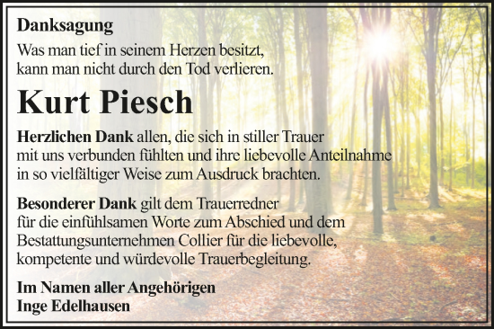 Traueranzeige von Kurt Piesch von Trauerkombi Dessau