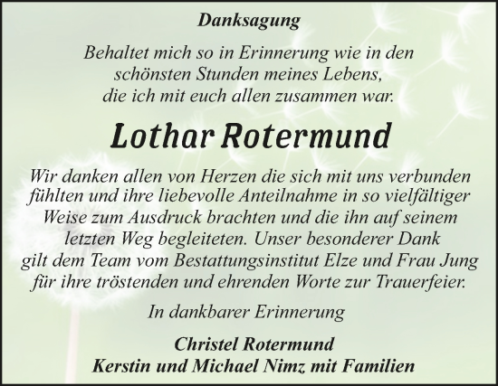 Traueranzeige von Lothar Rotermund von Trauerkombi Dessau