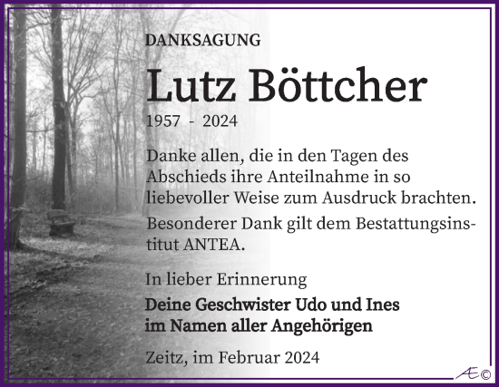 Traueranzeige von Lutz Böttcher von Trauerkombi Zeitz