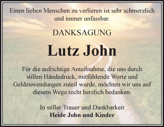 Traueranzeige von Lutz John von Volksstimme Schönebeck