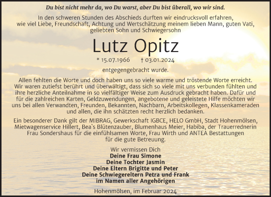 Traueranzeige von Lutz Opitz von Trauerkombi Weißenfels