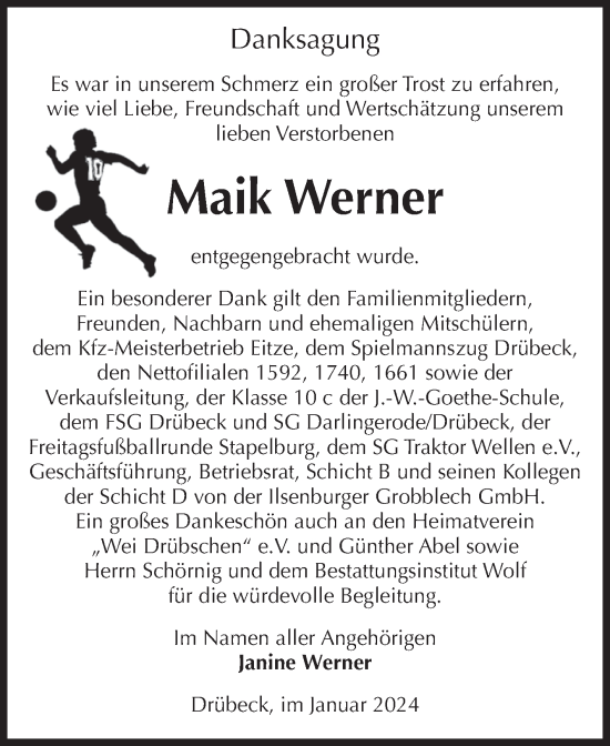 Traueranzeige von Maik Werner von Volksstimme Wernigerode