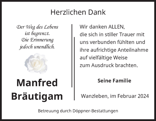 Traueranzeige von Manfred Bräutigam von Volksstimme Oschersleben/Wanzleben