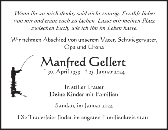 Traueranzeige von Manfred Gellen von Volksstimme Altmark Ost