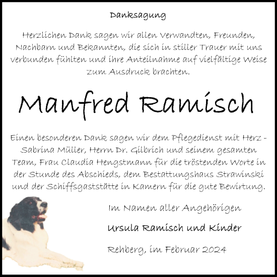 Traueranzeige von Manfred Ramisch von Volksstimme Altmark Ost