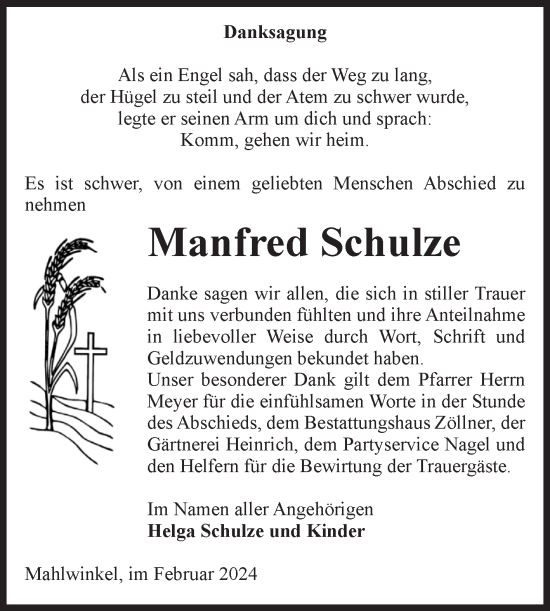 Traueranzeige von Manfred Schulze von Volksstimme Altmark Ost