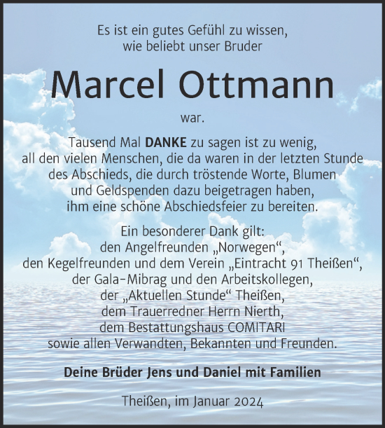 Traueranzeige von Marcel Ottmann von Trauerkombi Zeitz