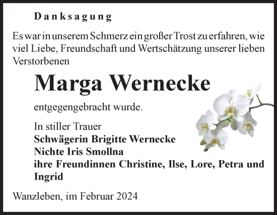 Traueranzeige von Marga Wernecke von Volksstimme Oschersleben/Wanzleben