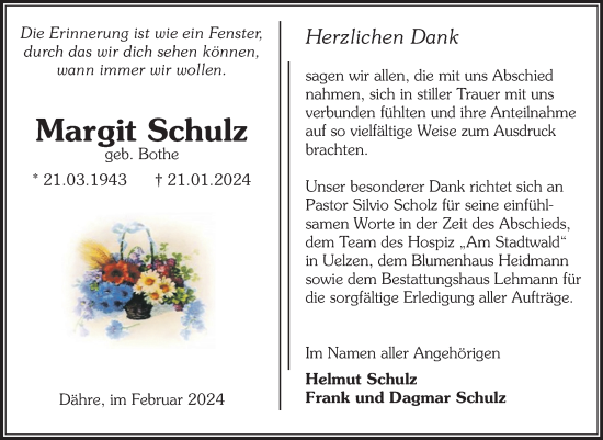 Traueranzeige von Margit Schulz von Volksstimme Altmark West