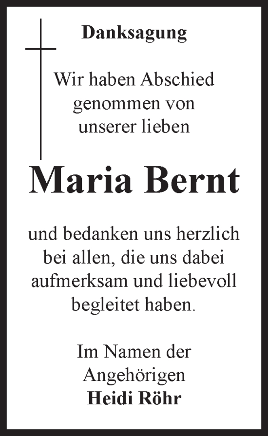 Traueranzeige von Maria Bernt von Volksstimme Magdeburg