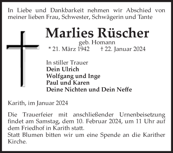 Traueranzeige von Marlies Röscher von Volksstimme Burg/Genthin