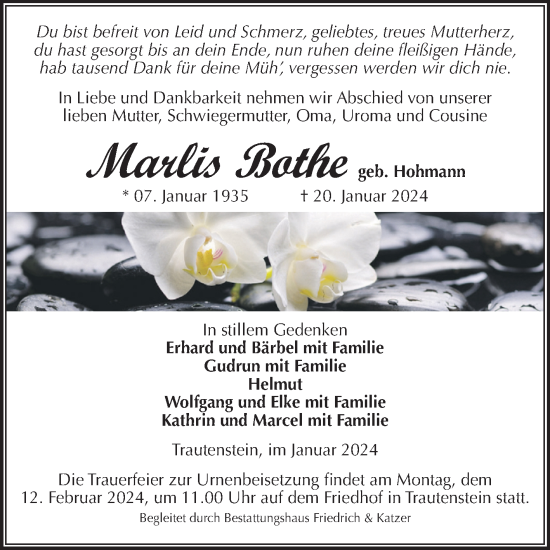 Traueranzeige von Marlis Bothe von Volksstimme Wernigerode