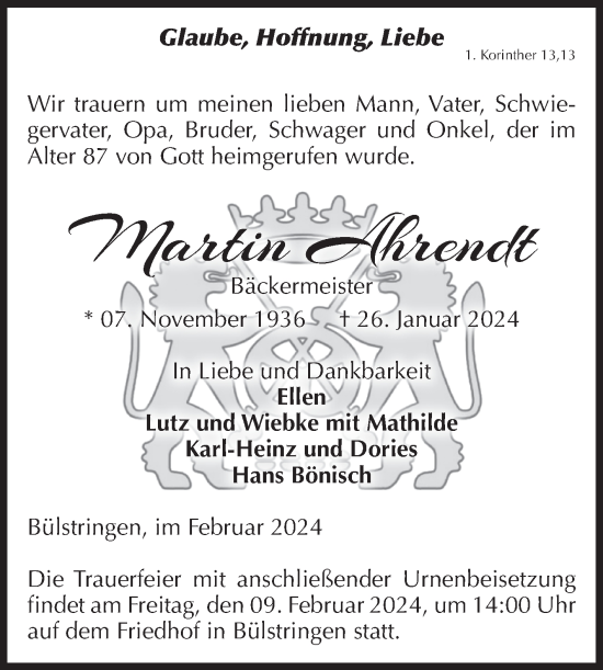 Traueranzeige von Martin Ahrendt von Volksstimme Haldensleben/Wolmirstedt