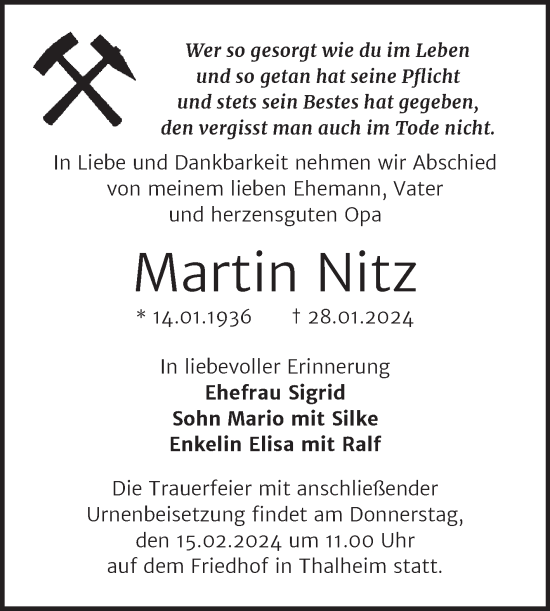 Traueranzeige von Martin Nitz von Trauerkombi Bitterfeld