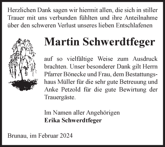 Traueranzeige von Martin Schwerdtfeger von Volksstimme Altmark West