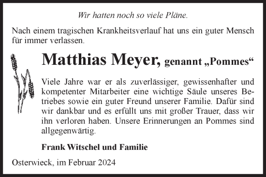 Traueranzeige von Matthias Meyer von Volksstimme Halberstadt