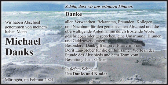 Traueranzeige von Michael Danks von Volksstimme Altmark Ost