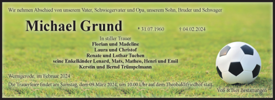 Traueranzeige von Michael Grund von Volksstimme Wernigerode