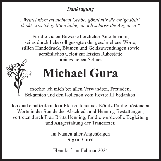Traueranzeige von Michael Gura von Volksstimme Haldensleben/Wolmirstedt