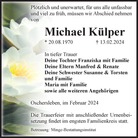 Traueranzeige von Michael Külper von Volksstimme Oschersleben/Wanzleben