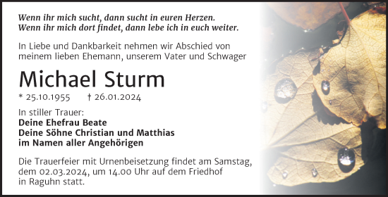 Traueranzeige von Michael Sturm von Trauerkombi Bitterfeld