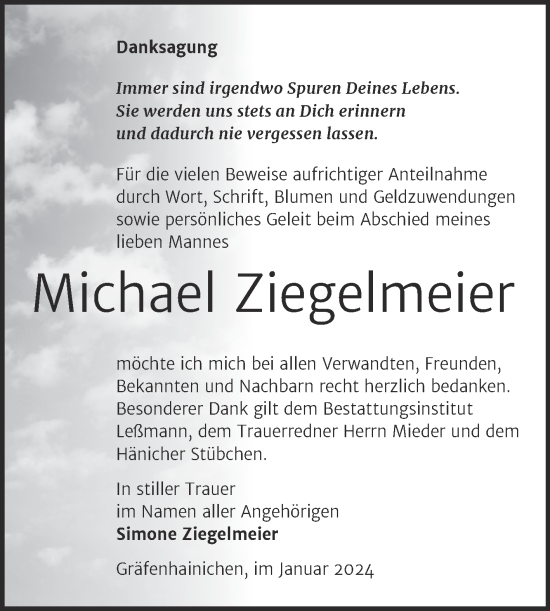 Traueranzeige von Michael Ziegelmeier von Trauerkombi Wittenberg