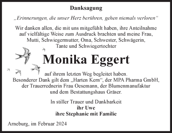 Traueranzeige von Monika Eggert von Volksstimme Altmark Ost