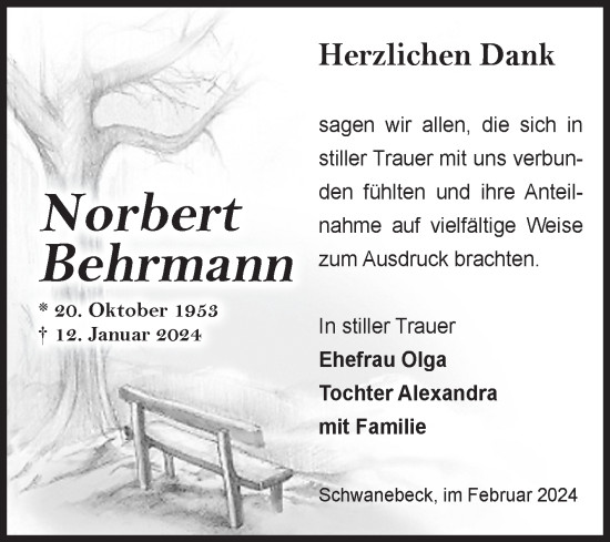 Traueranzeige von Norbert Behrmann von Volksstimme Halberstadt