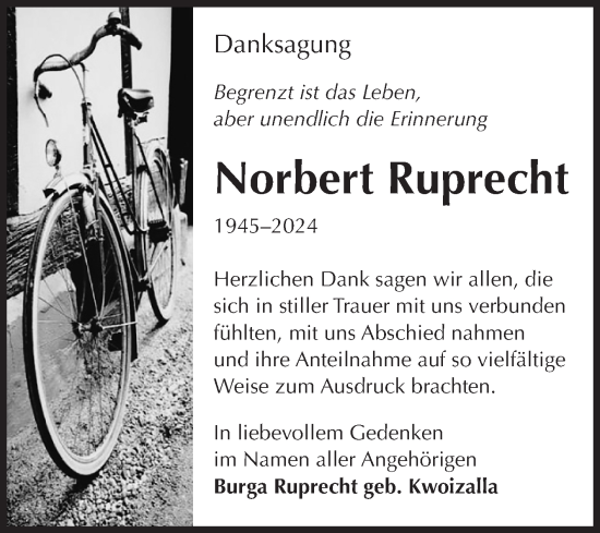 Traueranzeige von Norbert Ruprecht von Volksstimme Halberstadt