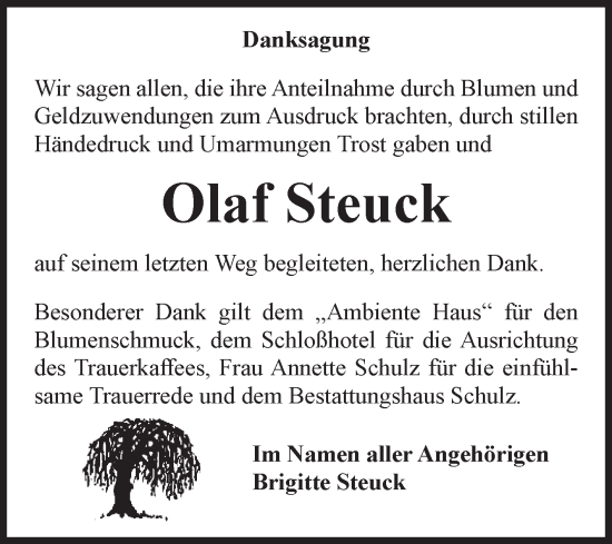 Traueranzeige von Olaf Steuck von Volksstimme Altmark Ost