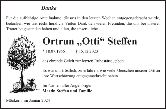 Traueranzeige von Ortrun Steffen von Volksstimme Burg/Genthin