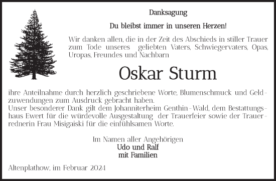 Traueranzeige von Oskar Sturm von Volksstimme Burg/Genthin