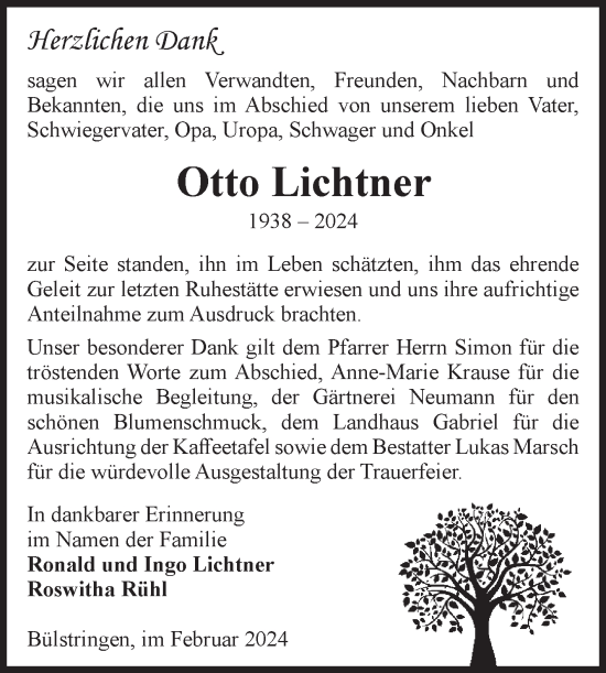 Traueranzeige von Otto Lichtner von Volksstimme Haldensleben/Wolmirstedt