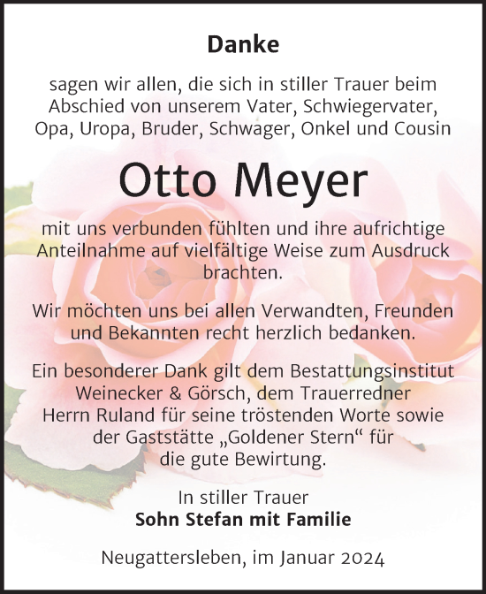 Traueranzeige von Otto Meyer von Trauerkombi Bernburg