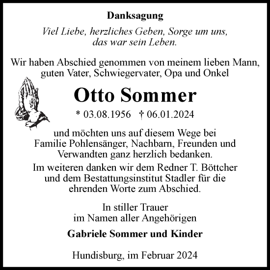 Traueranzeige von Otto Sommer von Volksstimme Haldensleben/Wolmirstedt