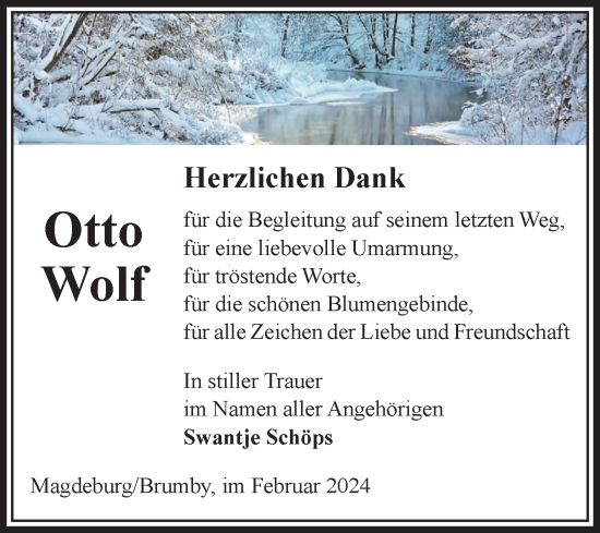 Traueranzeige von Otto Wolf von Volksstimme Schönebeck