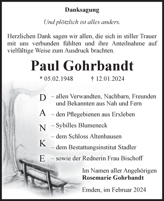 Traueranzeige von Paul Gohrbandt von Volksstimme Haldensleben/Wolmirstedt